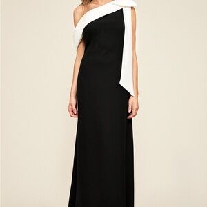 Tadashi Shoji Cassia Bow-Shoulder Crepe Gown - PETITE